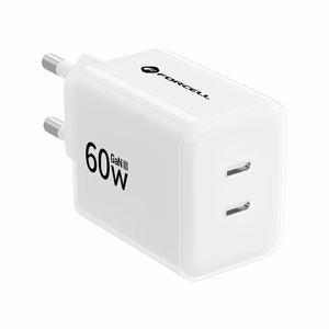 Tālruņa lādētājs Forcell F-Energy GaN III Crystal Color, 2x USB C, AVS, SSFC3.0, 60W + silikona kabelis USB C uz USB C VT-60, balts
