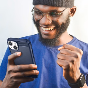 Carbon viedtālruņa apvalks iPhone 14 Plus elastīgs gēla aizmugures vāks zils