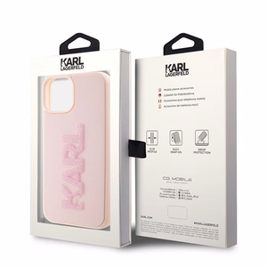 Karl Lagerfeld 3D gumijas spīdīgs logotips viedtālruņa apvalks iPhone 15 Plus - rozā