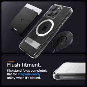 Spigen Ultra Hybrid S Magnētiskais viedtālruņa apvalks ar statīvu iPhone 15 Pro - Caurspīdīgs