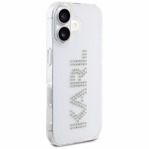 Karl Lagerfeld IML Rhinestones Logo viedtālruņa apvalks iPhone 16 - caurspīdīgs