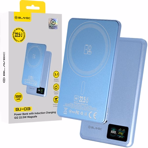 Blavec BJ-03 5000 mAh īpaši plāns magnētisks ārējais akumulators ar MagSafe, 7,8 mm, USB-C, 22,5 W, 3 vienā (PBBJ03-MC5LB) (krāsa: gaiši zila; alumīnija korpuss)