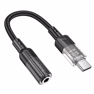 adapteris AUX USB C do Jack 3,5 mm Hoco 0,15 m LS37 transparentny melns