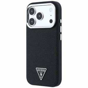 Guess Grained Triangle Logo MagSafe maciņš iPhone 17 Pro / 18 Pro, melns