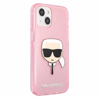 Karl Lagerfeld Glitter Karl's Head apvalks iPhone 13 mini - rozā