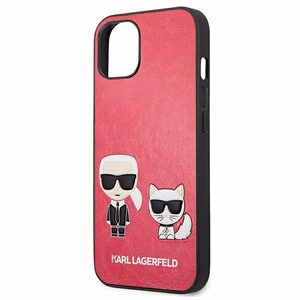 Karl Lagerfeld Ikonik Karl & Choupette vāciņš ierīcei iPhone 13 mini, fuksijas krāsā