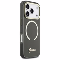 Guess IML Script Metal MagSafe Maciņš for iPhone 17 Pro Max - melns
