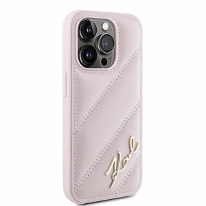 Karl Lagerfeld diagonāli stepēts Script viedtālruņa apvalks iPhone 15 Pro - rozā