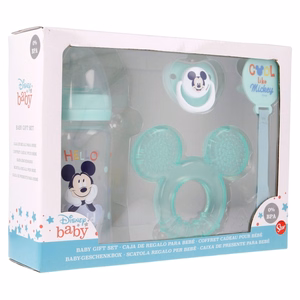 Mickey Mouse Cool zīdaiņa komplekts: 240 ml pudelīte ar knupīti, anatomisks māneklītis, zobgrauznis un māneklīša turētājs