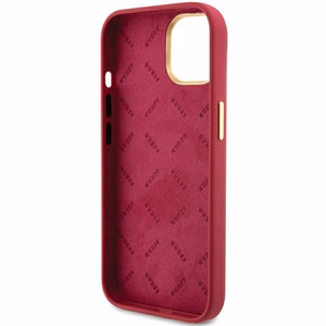 Guess silikona viedtālruņa apvalks ar metāla logo un rāmi iPhone 15 - sarkans