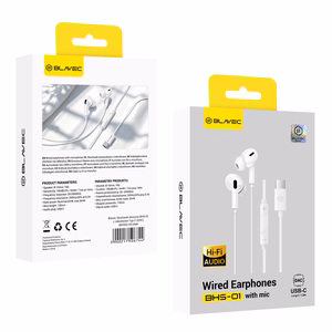 Blavec BHS-01 USB-C ausīs ievietojamās austiņas ar mikrofonu un DAC (BHS01-W), baltas