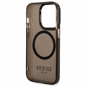 Guess GUHMP14LHTCMK iPhone 14 Pro 6.1" melns/melns cietais apvalks Zelta kontūra Daļēji caurspīdīgs Magnētiskais