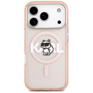 KARL LAGERFELD viedtālruņa apvalks IPHONE 17 Pro, ar magnētisko MagSafe, (KLHMP17LHGCHGKBP, IML Choupette Sketch Logo) rozā