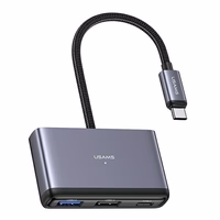 USAMS adapteris HUB 4w1 2xUSB 2.0/USB 3.0/ USB-C tumši pelēks SJ627HUB01 (US-SJ627)