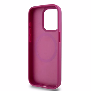 DKNY Ādas monogrammas raksta metāla logotips Magnētiskais viedtālruņa apvalks iPhone 15 Pro - rozā