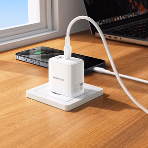 Borofone сетевое зарядное устройство BN30 Cargador GaN - USB + Type C - QC 3.0 PD 45W с кабелем Type C - Type C белый