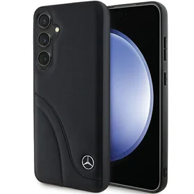 Mercedes ādas Curved Stitches viedtālruņa apvalks Samsung Galaxy S24+ - melns