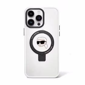 Karl Lagerfeld KLHMP15LHMRSKHH iPhone 15 Pro 6.1" balts/balts cietais apvalks ar gredzena statīvu Karl Head Magnētiskais