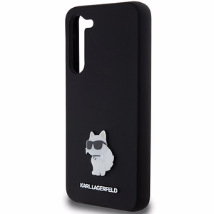Karl Lagerfeld silikona Choupette metāla piespraude viedtālruņa apvalks Samsung Galaxy S23+ - melns