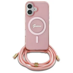 Guess Crossbody Cord Script MagSafe Viedtālruņa apvalks Apple iPhone 16 - rozā
