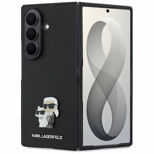 Melns Karl Lagerfeld Saffiano Karl & Choupette Pin vāciņš Samsung Galaxy Z Fold8 Ultra tālrunim