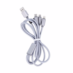 Maxlife 3in1 кабель USB - Lightning + USB-C + microUSB 1,0 м 2,1A серый нейлон