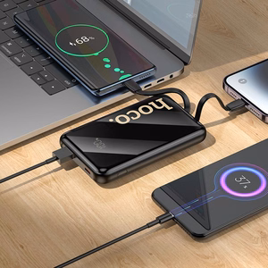 Portatīvais lādētājs Hoco 10000 mAh QC PD 22,5W ar iebūvētiem kabeļiem USB C + Lightning Q37 melns