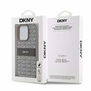 DKNY Ādas mono svītra un metāla logotips viedtālruņa apvalks iPhone 15 Pro - bēšs
