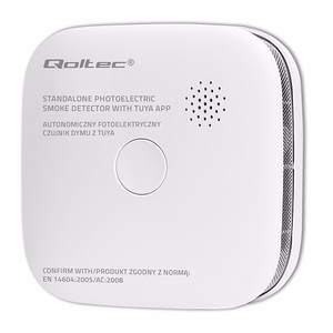 Qoltec 52579 Bezvadu dūmu detektors ar bateriju | Tuya | Wi-fi | sensora kalpošanas laiks 10 gadi | trauksme 85dB | LED