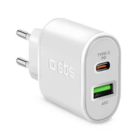 SBS TETRPD20W 20W USB-A USB-C sienas lādētājs ar Power Delivery - balts