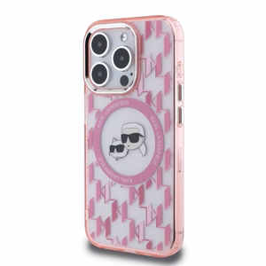 Karl Lagerfeld IML Monogram Karl & Choupette Head MagSafe apvalks iPhone 15 Pro Max - rozā