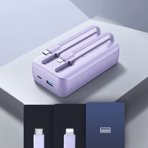 Portatīvais lādētājs Joyroom JR-PBC07 violets 20000mAh 30W (PD / QC3.0) + iebūvēti Type-C / Lightning kabeļi