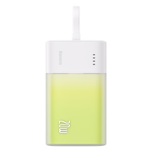 Baseus Popsicle 5200mAh 20W portatīvais lādētājs ar iebūvētu Lightning kabeli (+ balts Baseus Simple USB-C - USB-C 60W/20V/3A/30cm kabelis) - balta-zaļa