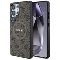 Guess Ādas 4G Krāsains Gredzens Klasiskais Logotips Magnētiskais Viedtālruņa apvalks Samsung Galaxy S25 Ultra brūna