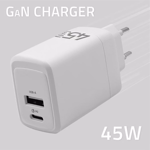 Qoltec 51825 GaN 45W lādētājs, 5-20V, 1.5-3A, 1 x USB-C PD, 1x USB QC 3.0, balts