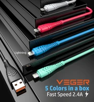 VEGER kabelis USB A uz Lightning 2,4A V105 1,2 m melns