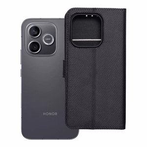 Atlokāmais 4Card RFID maciņš Honor 600 LITE ar aizsardzību pret zādzībām, no tehniskā auduma, melns