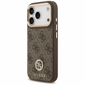 Guess 4G Strass Logo & Big Strap Metal Buttons Magnētiskais viedtālruņa apvalks iPhone 17 Pro - brūns