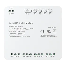 4 kanālu ZigBee slēdža modulis ar bezspensiumu DC 32V kontaktu Avatto ZWSMMD-4-32V