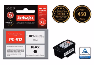 Activejet AC-512R – melnas tintes kasetne, aizstāj Canon PG-512, 18 ml, Premium