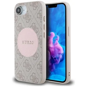 Guess 4G Circle Classic Logo Magnētiskais viedtālruņa apvalks iPhone 16e - rozā
