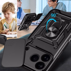 Hibrīda bruņu Camshield viedtālruņa apvalks iPhone 17 Pro ar statīvu un kameras vāciņu - melns