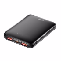 BWOO portatīvais lādētājs P72 QC 22.5W PD 20W 5000 mAh with 2 x USB-A ports 1 x USB-C port melns