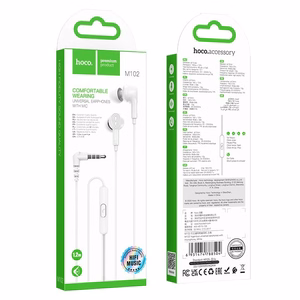HOCO vadu austiņas Jack 3,5 mm ar mikrofonu M102 balta