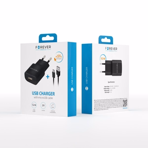 Forever TC-01 charger 1x USB 2A black + microUSB cable