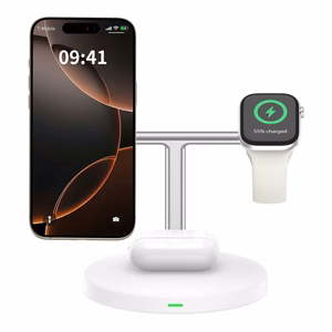 Tech-Protect QI15W-A35 3 vienā indukcijas lādētājs ar MagSafe tālrunim / AirPods / Apple Watch - balts