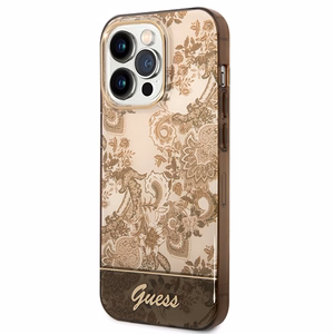 Guess GUHCP14LHGPLHC iPhone 14 Pro 6.1 okera krāsa kietais viedtālruņa apvalks Porcelain Collection