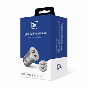 3mk Hyper automašīnas lādētājs, 45 W, PD/QC/PPS, USB 1A1C, sudraba krāsā