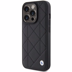 BMW ādas stepēts viedtālruņa apvalks iPhone 15 Pro Max - melns