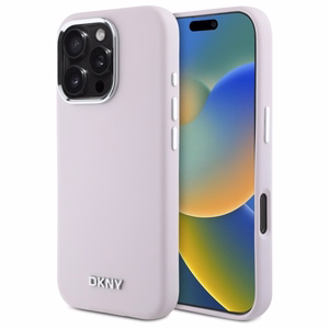 DKNY šķidra silikona ar mazu metāla logotipu Magnētiskais viedtālruņa apvalks iPhone 16 Pro Max - rozā